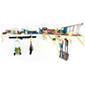Contents:- 7 x boxes = 28 x slats (shelves), 9 x wall brackets (support) + 5 spare wall brackets.<br/>
Design idea:- Utilize a corner in your garage to store all your garden equipment.